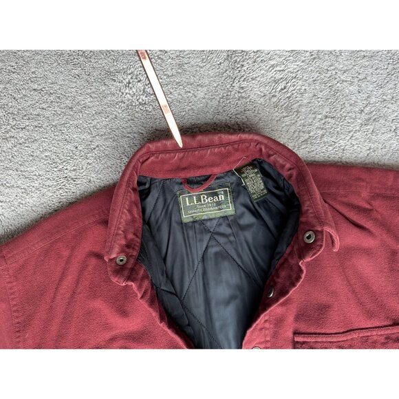 L.L.Bean Mens Vtg Size Large Maroon Lined Shirt Snap Jacket Medium - Picture 8 of 16